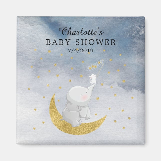 Gold Catch A Star Bunny Elephant Baby Shower Magnet (Front)