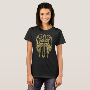 Gold catholic cross with wings T-Shirt