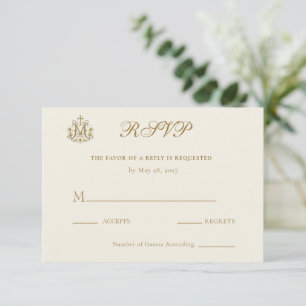 Gold Catholic Marian Cross Wedding RSVP Card