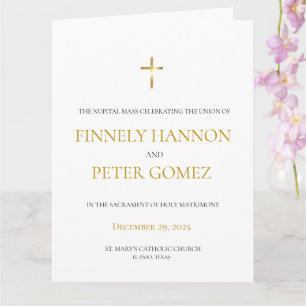 Gold Catholic Mass Wedding Program Card