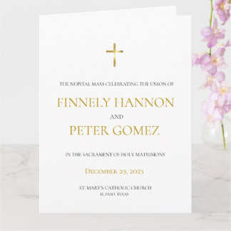 Gold Catholic Mass Wedding Program Card
