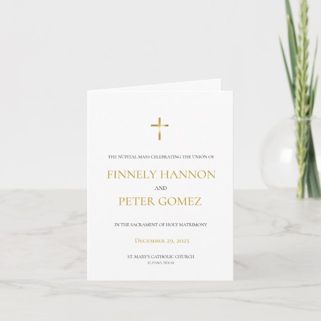 Gold Catholic Mass Wedding Program Thank You Card (Front)