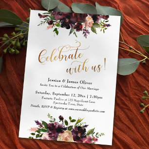 Gold Celebrate with Us! Dark Red Burgundy Floral Invitation