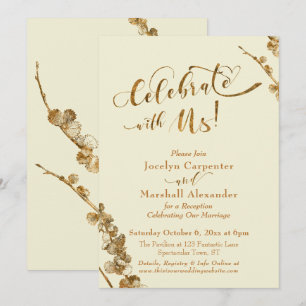 Gold "Celebrate with Us" w/ Botanicals, Ivory Invitation