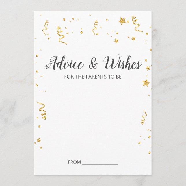 Gold Celebration Baby Shower Advice Cards (Front)