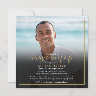 Gold Celebration of Life Funeral Photo Invitation