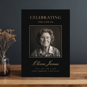 Gold Celebration of Life Photo Funeral Program Card