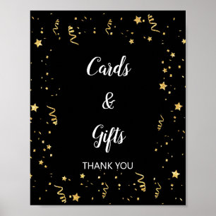 Gold Celebration on Black Cards & Gifts Sign