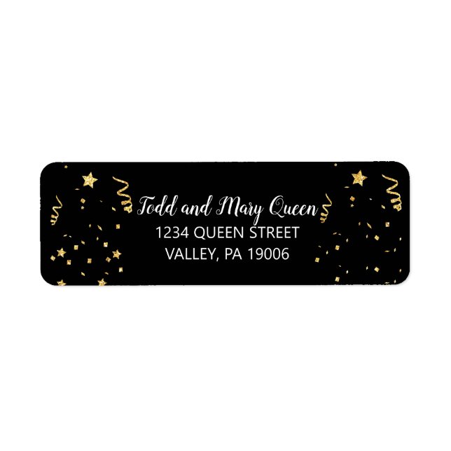 Gold Celebration on Black Return Address Labels (Front)