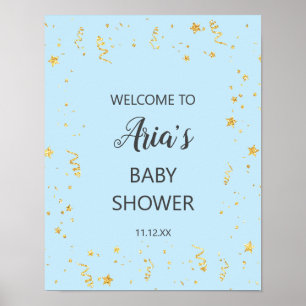Gold Celebration on Blue Baby Shower Welcome Sign