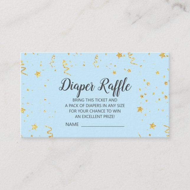 Gold Celebration on Blue Diaper Raffle Enclosure Card (Front)