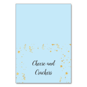 Gold Celebration on Blue Shower Buffet Food Labels Table Number