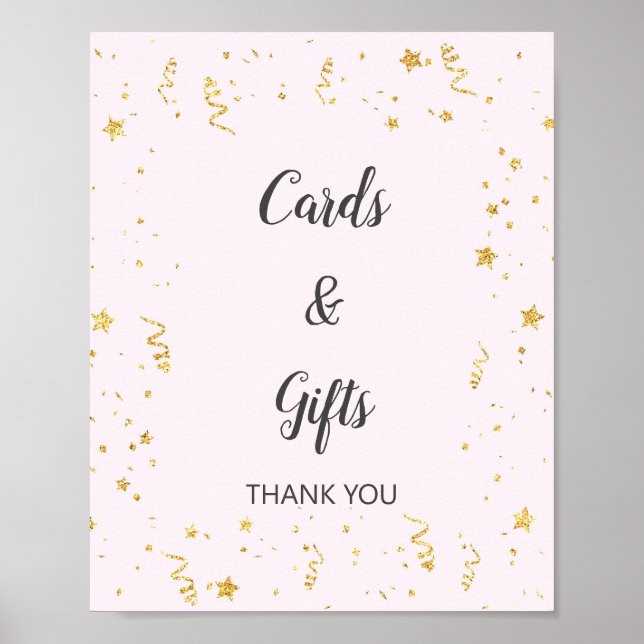 Gold Celebration on Pink Cards & Gifts Sign (Front)