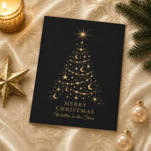 Gold Celestial Christmas Tree Family Holiday Card