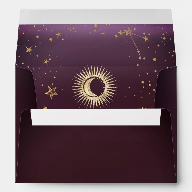 Gold Celestial Sun And Moon Stars Burgundy Envelope (Back (Bottom))