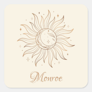 Gold Celestial Sun & Moon on Ivory Square Sticker