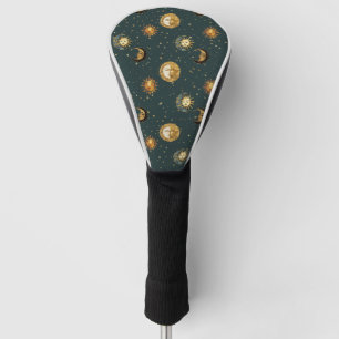 Gold Celestial Sun Moon Stars Midnight Blue Golf Head Cover