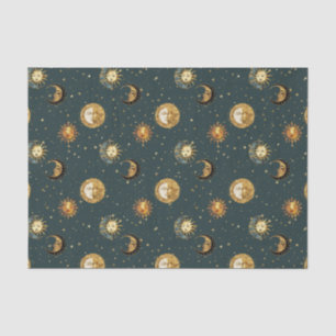Gold Celestial Sun Moon Stars Midnight Blue Tissue Paper