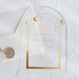 Gold Celestial Sun Moon Stars Wedding Acrylic Invitations