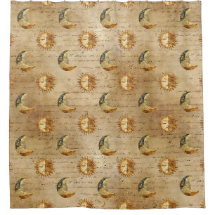 Gold Celestial Sun Moon Vintage Astrology Pattern Shower Curtain