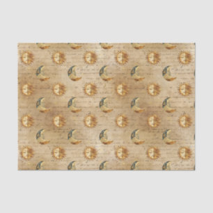 Gold Celestial Sun Moon Vintage Astrology Pattern Tissue Paper