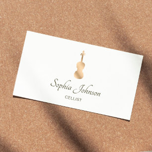 Gold Cello Elegant Script White Business Card