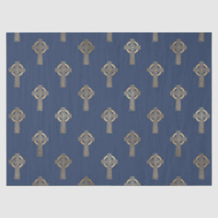 Gold Celtic Cross on Navy Blue Decoupage Tissue Paper