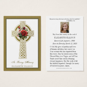 Gold Celtic Cross Roses  Funeral Prayer Card