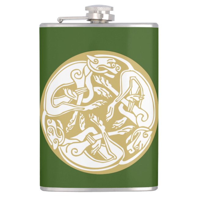 Gold Celtic Dog Trio  Hip Flask (Front)