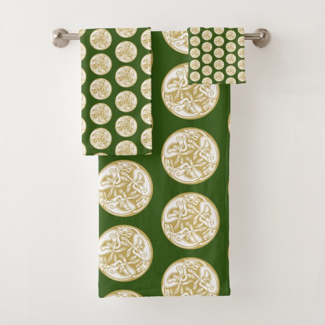 Gold Celtic Dog Trio Pattern  Bath Towel Set (Insitu)
