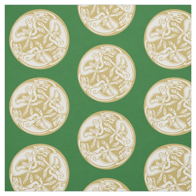 Gold Celtic Dogs Pattern Fabric (Swatch)