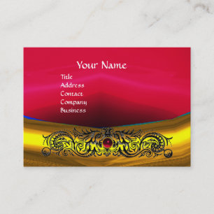 GOLD CELTIC DRAGONS RED RUBY GEMSTONE MONOGRAM BUSINESS CARD