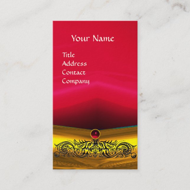 GOLD CELTIC DRAGONS RED RUBY GEMSTONE MONOGRAM BUSINESS CARD (Front)