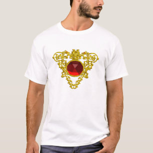 GOLD CELTIC HEART JEWEL ,KNOTS,RED RUBY GEMSTONE T-Shirt