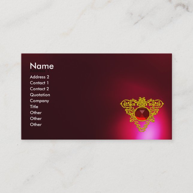 GOLD CELTIC HEART JEWEL Red Ruby Gemstone,Burgundy Business Card (Front)