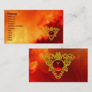 GOLD CELTIC HEART JEWEL,Vibrant Ruby Red,Yellow Business Card