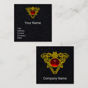 GOLD CELTIC HEART JEWEL WITH RED RUBY Black Square Business Card