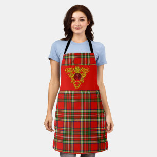 GOLD CELTIC HEART,RUBY, RED GREEN SCOTTISH TARTAN APRON