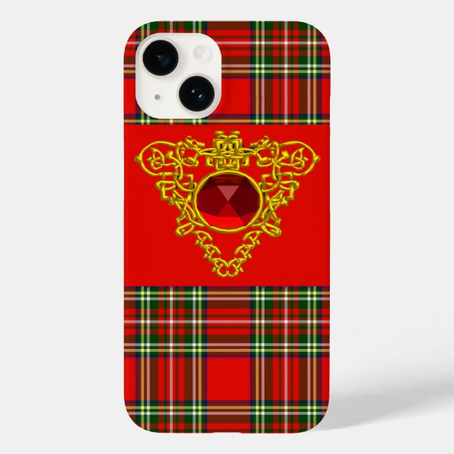 GOLD CELTIC HEART,RUBY, RED GREEN SCOTTISH TARTAN Case-Mate iPhone CASE (Back)