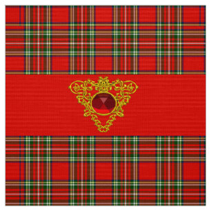 GOLD CELTIC HEART,RUBY, RED GREEN SCOTTISH TARTAN FABRIC