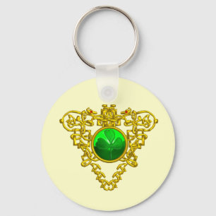 GOLD CELTIC HEART,SHAMROCK St Patrick's Day White Key Ring