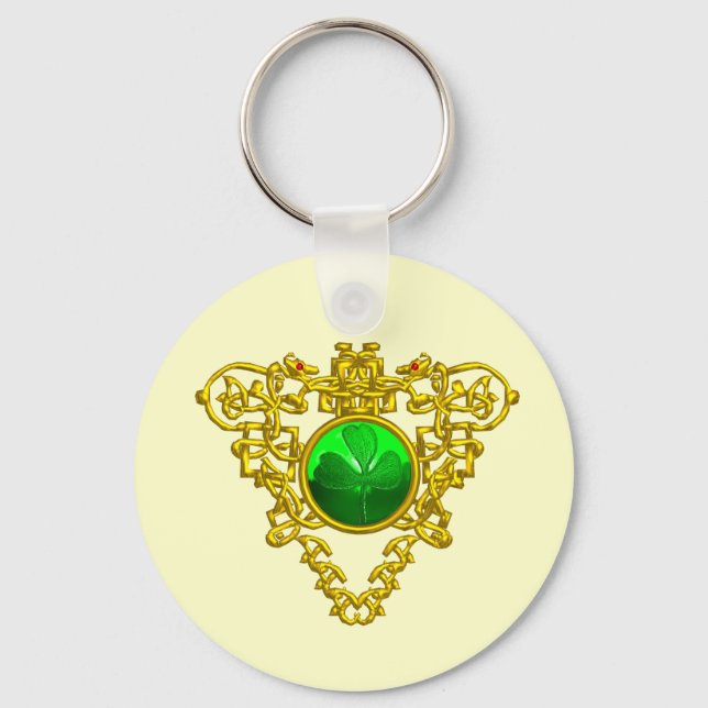 GOLD CELTIC HEART,SHAMROCK St Patrick's Day White Key Ring (Front)