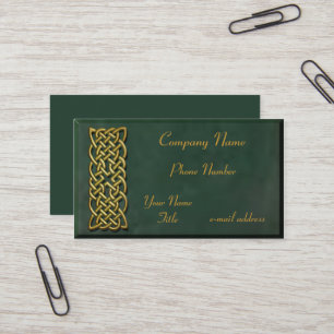Gold Celtic Knot Dark Green Suede Business Card