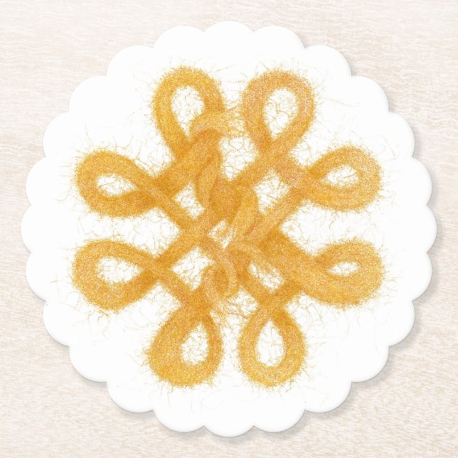 GOLD CELTIC KNOT Scalloped Round Paper Coasters (Front)