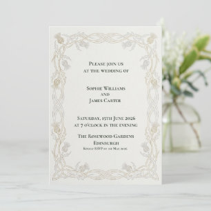 Gold Celtic Knot Thistle Border Elegant Scottish W Invitation