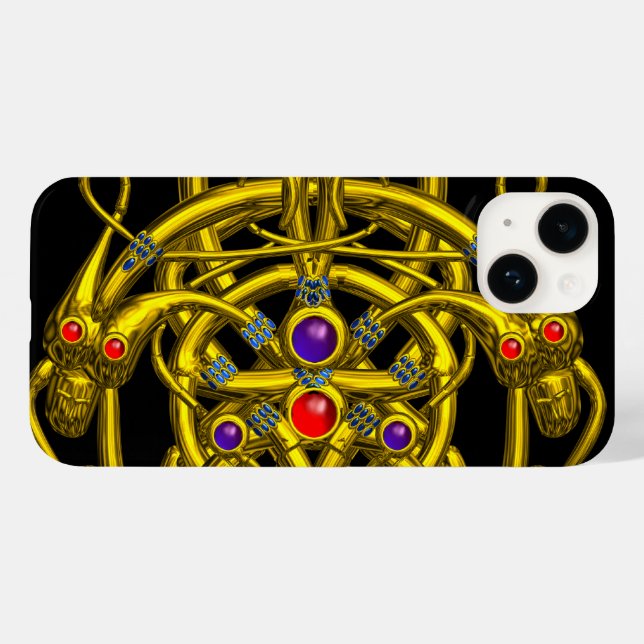 GOLD CELTIC KNOTS,TWIN DRAGONS AND GEMSTONES Black Case-Mate iPhone Case (Back (Horizontal))