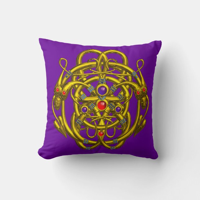 GOLD CELTIC KNOTS WITH TWIN DRAGONS CUSHION (Front)