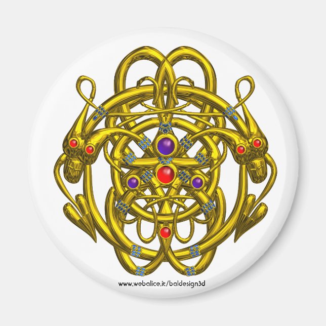 GOLD CELTIC KNOTS WITH TWIN DRAGONS MAGNET (Front)
