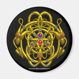 GOLD CELTIC KNOTS WITH TWIN DRAGONS MAGNET