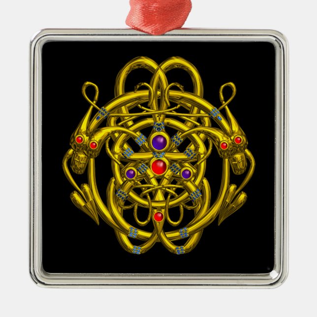 GOLD CELTIC KNOTS WITH TWIN DRAGONS METAL TREE DECORATION (Front)